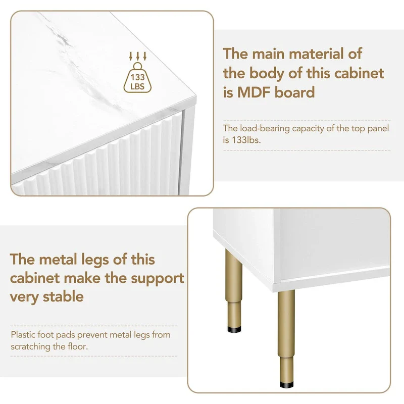 Modern Sideboard Buffet Cabinet with Gold Metal Legs