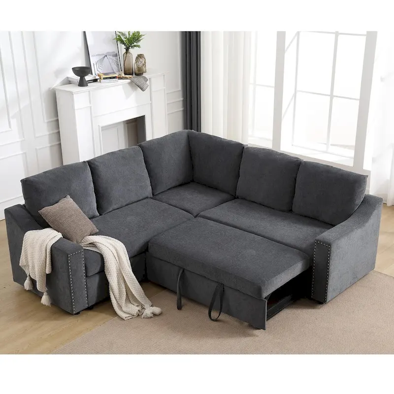 L-shaped Sofa with Pull-out Sofa Bed, Corner Sofa, Comfortable Living Room, Sleeper Sofa Bed, Corner Seat for Two