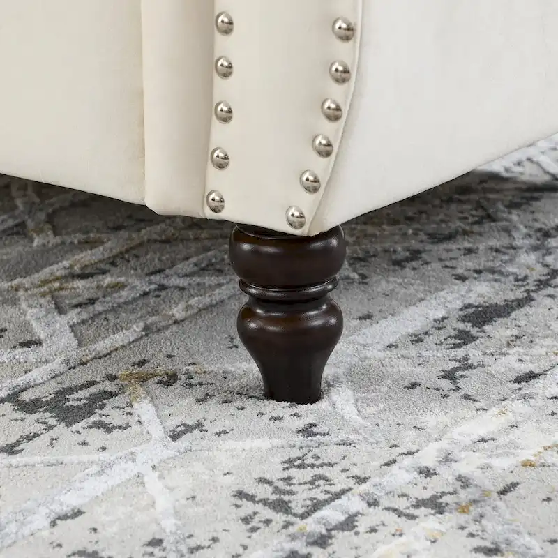 Velvet Chesterfield Loveseat Sofa, Rolled Arms, Nailhead Trim