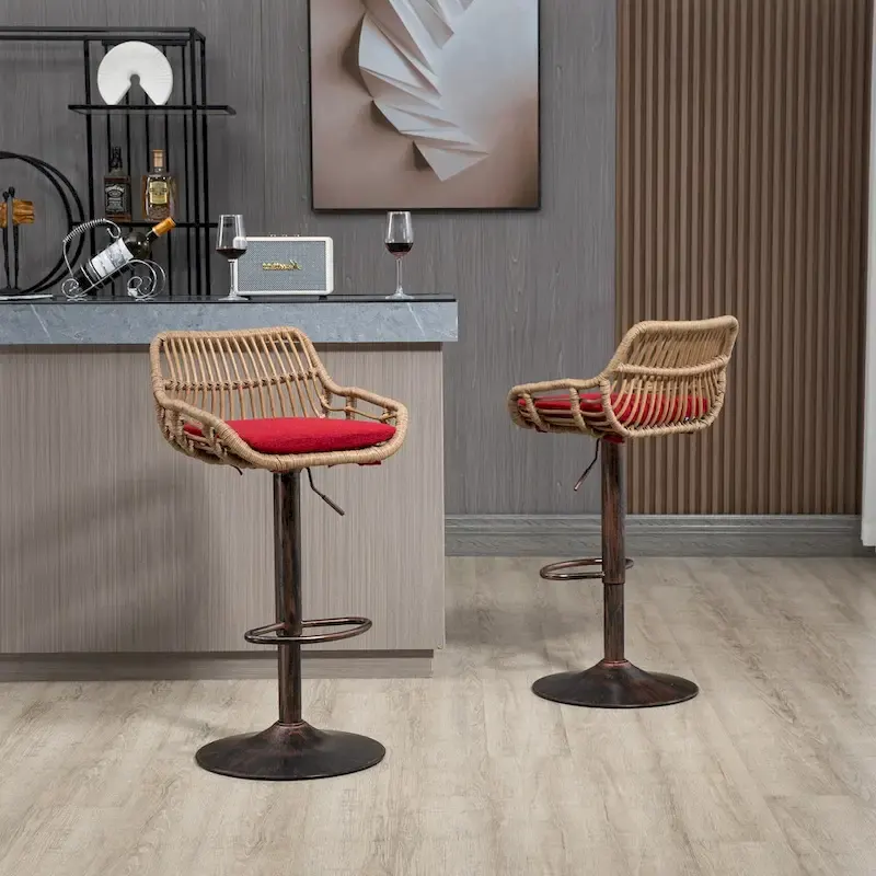 Fabric Swivel Bar Stools with Footrest, Set of 2 – Beige / Blue / Red / Orange / Green