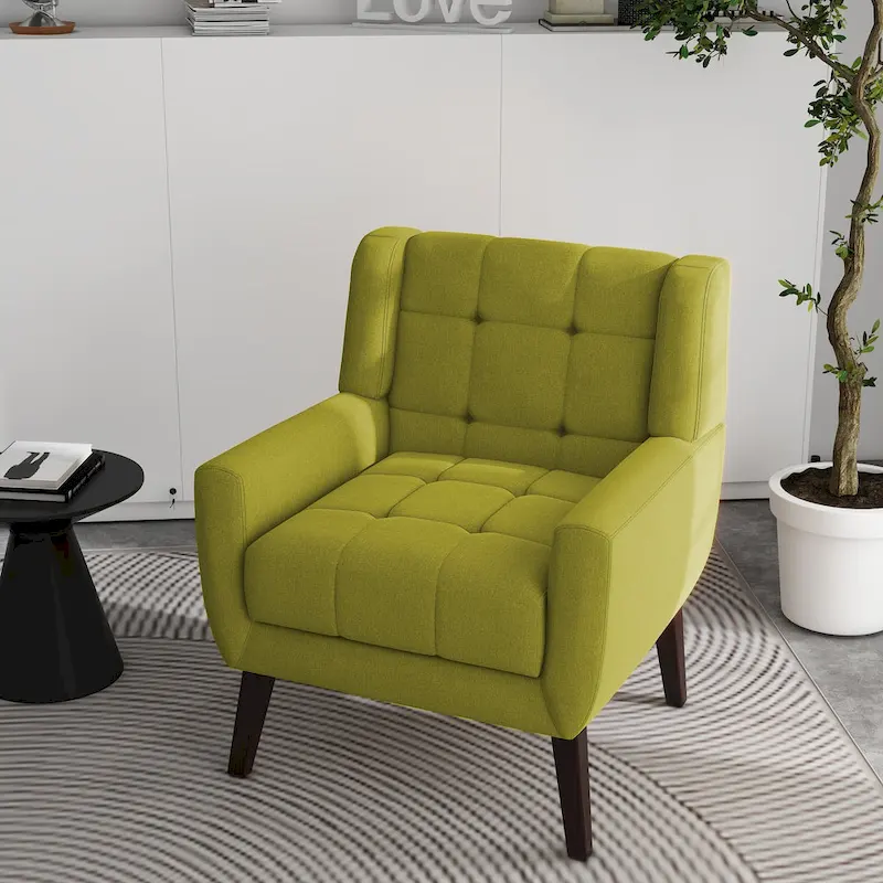 Tufted Upholstered Armchair with Wood Legs