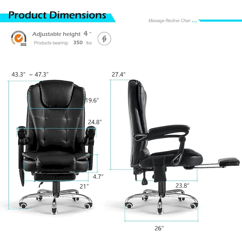 AECOJOY Heated Executive Office Chair w/ Massage &Adjustable Height