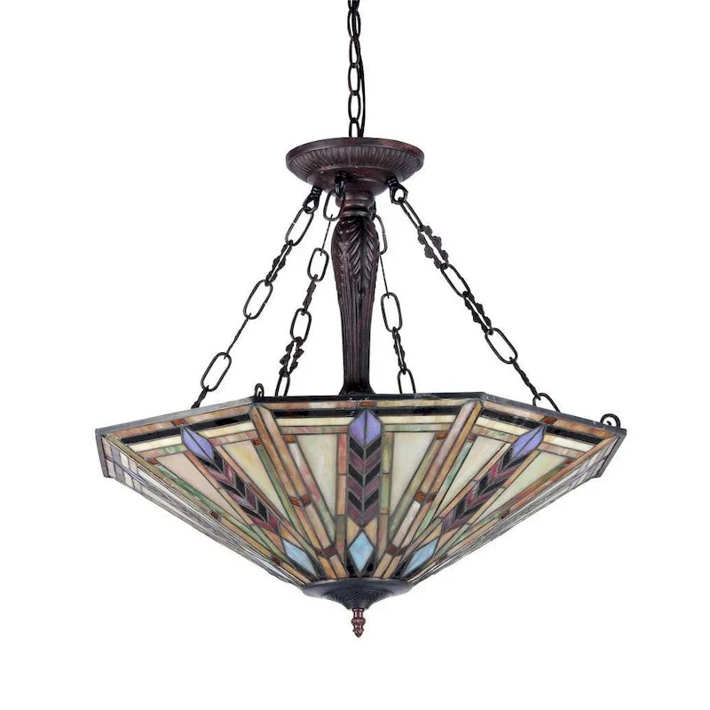 Tiffany Style Mission Design 3-light Dark Bronze Inverted Pendant