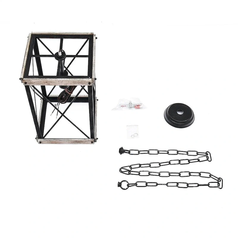 Farmhouse 1-light Distressed Wood Square Lantern Pendant