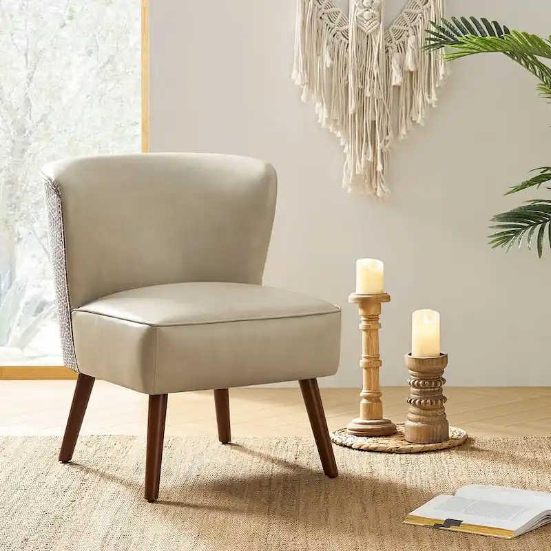 Alexander Mid-Century Modern Side Armchair with Solid Wood Legs