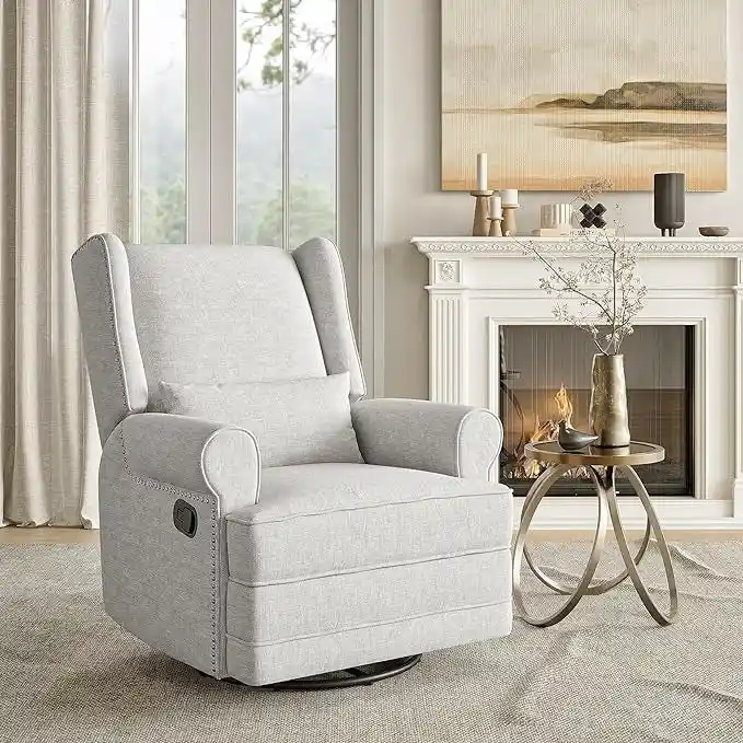 Swivel Recliner Chair with Extra Large Footrest, Grey