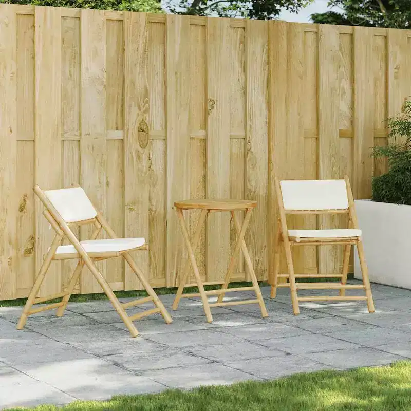 vidaXL Folding Bistro Set with Cushions Table and Chairs Outdoor 3 Pcs Bamboo