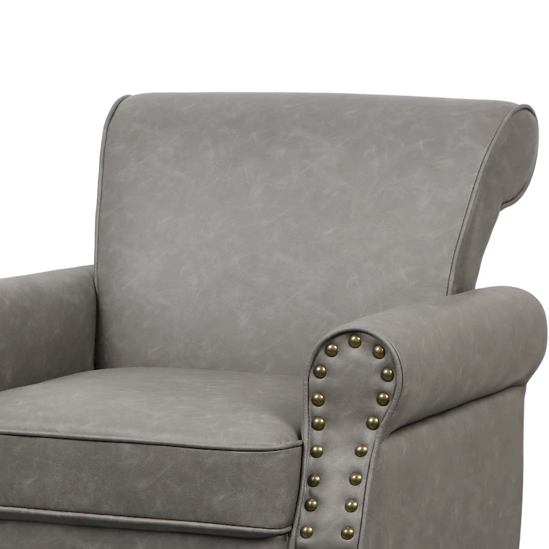 2 Set Nailheads Accent Chair Faux Leather Armchair