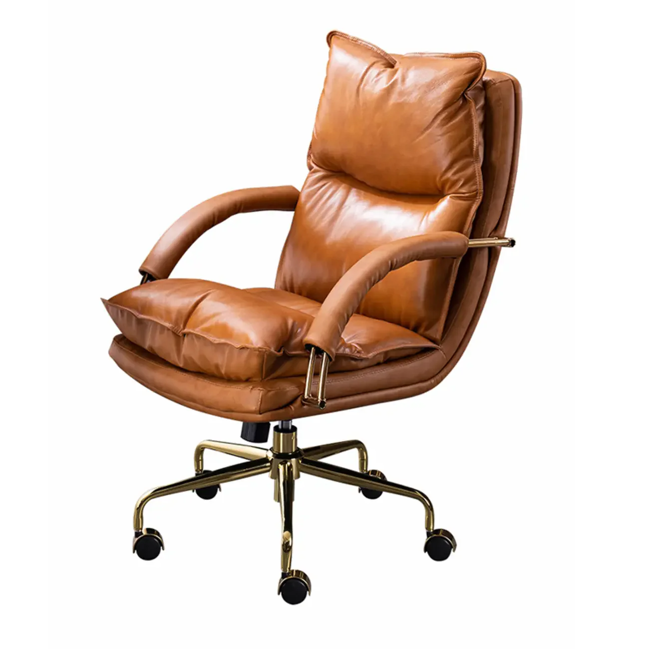 Brown Genuine Leather Ergonomic Wheeled Office Chair