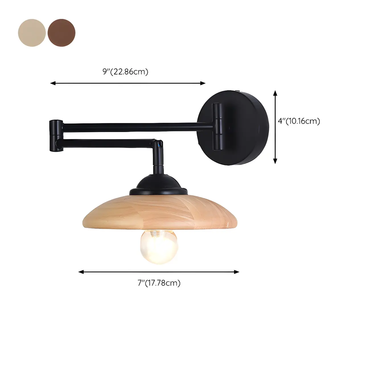 Black Metal Swing Arm Wall Light with Wood Shade