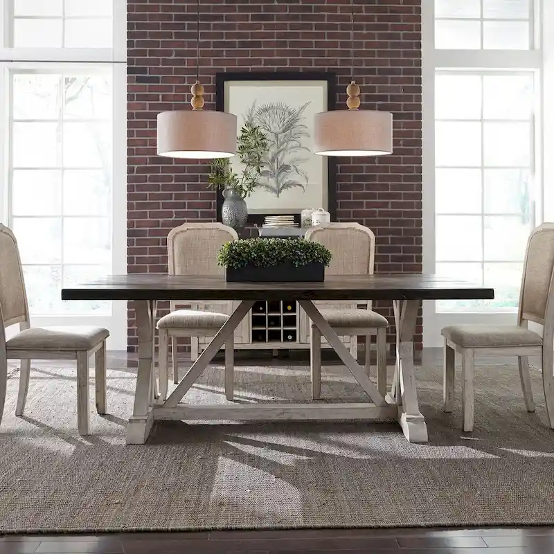 Rustic White Weathered Gray Trestle Table