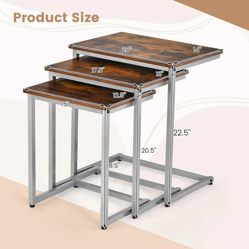 Gymax 3 Pcs Nesting Coffee End Table Set Stacking Side Nightstand
