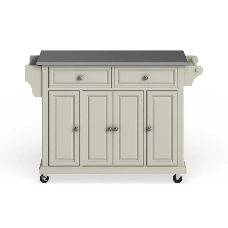 White Finish Stainless Steel Top Kitchen Cart and Island - 18d x 51.5w x 36h