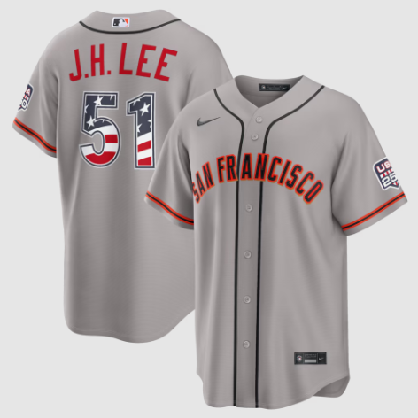 San Francisco Giants Jung Hoo Lee Gray USA 250 Fourth of July Road Stadium Jersey