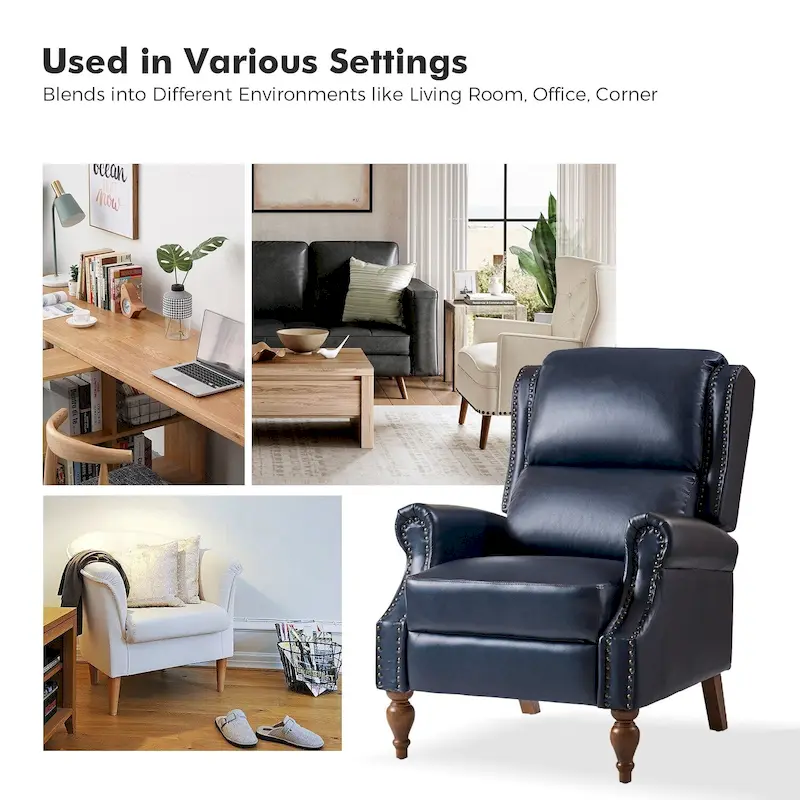 Terri Traditional Vegan Leather Manual Push Back Recliner by HULALA HOME