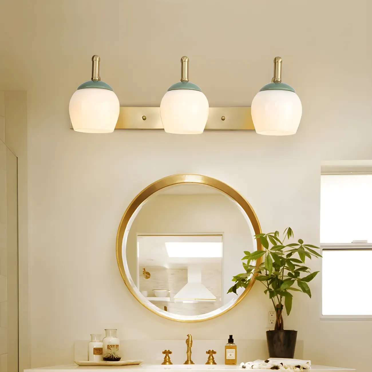 Traditional Brass Vanity Sconce with Frosted Glass for Bathroom
