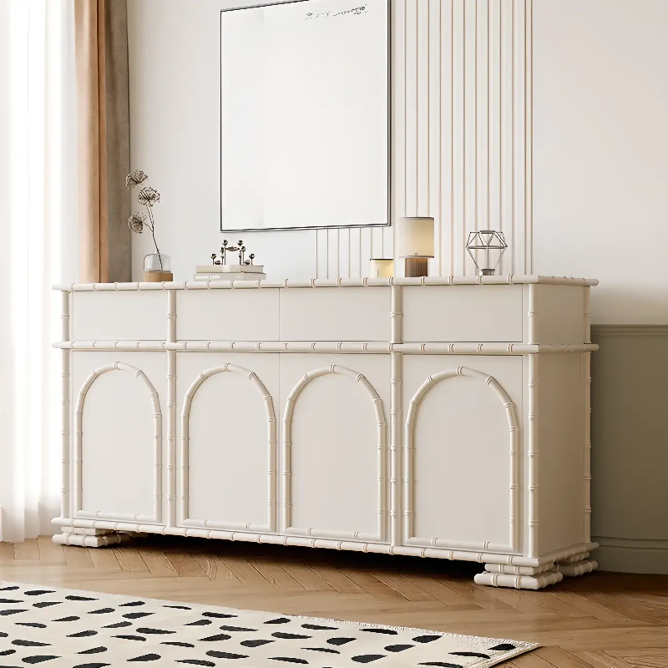 Elegant White Wood Hallway Shoe Cabinet with 4-Drawer