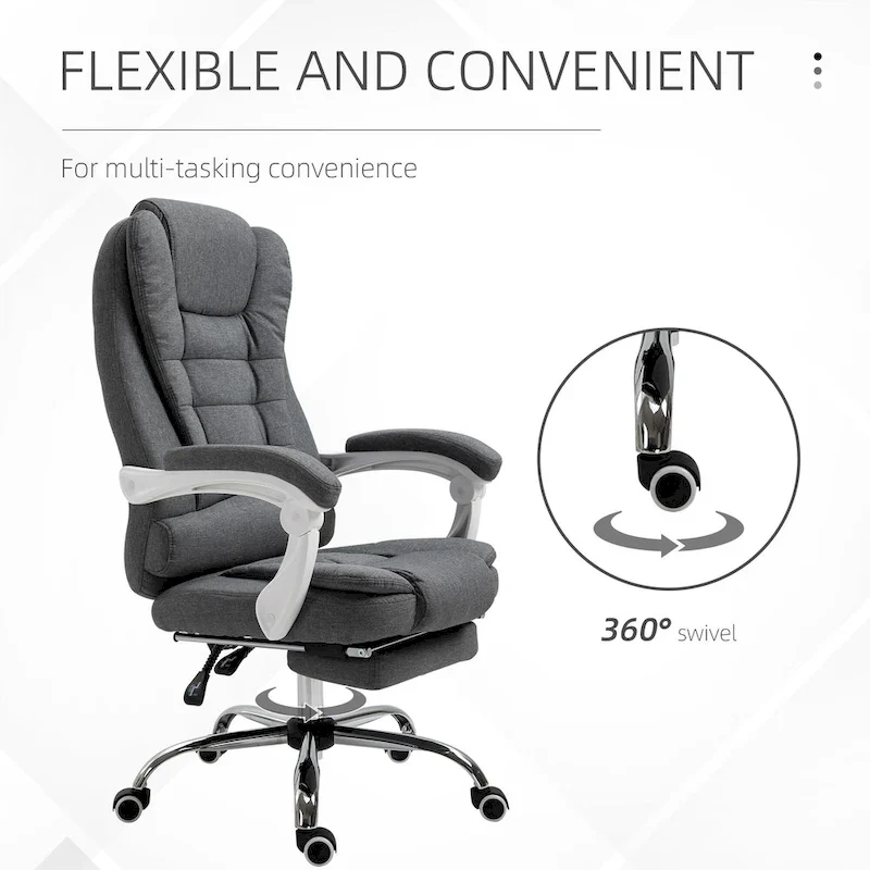 Vinsetto High-Back Executive Office Chair: Footrest, Linen-Fabric, Padded Armrests - Ergonomic