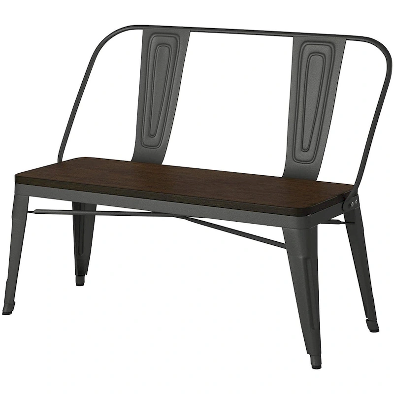Metal Wood Top Dining Bench, Gunmetal