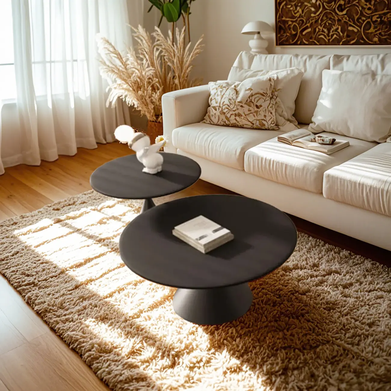 White Round Nesting Coffee Table with Modern Simple Style