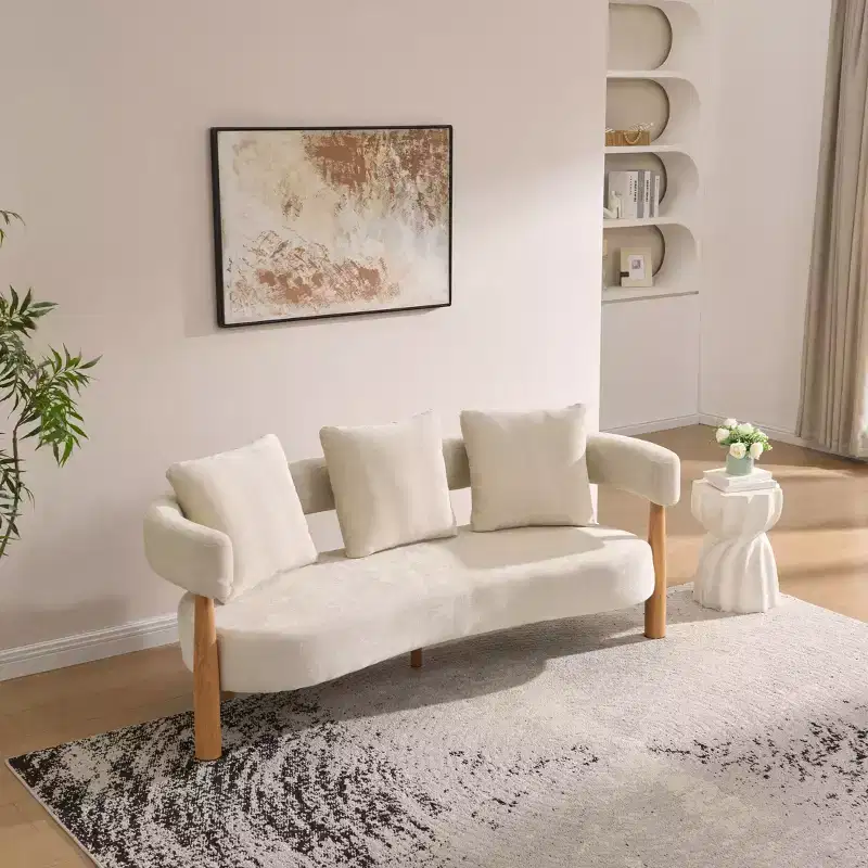 Christopher Knight Home Albright 76.50 Curved 3 Seater Fabric Modern Upholstered Sofa with Metal Leg