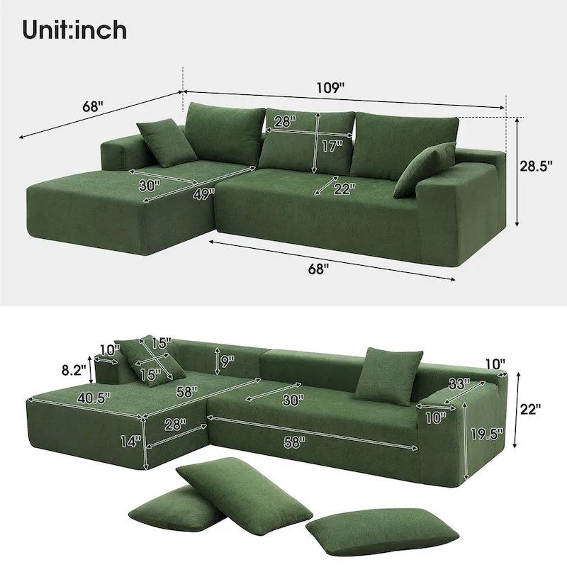 109*68  L-Shape Modular Sectional Living Room Sofa Set Couch Upholstered Sleeper Sofa Free Combination