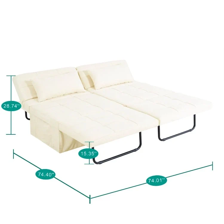 Sleeper Chair Bed, 4 In 1 Multi-Function Convertible Ottoman Bed, Breathable Linen Bed Chair, Convertible Sofa Bed