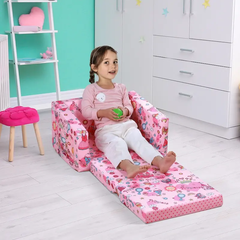 Pink / Blue Space-Themed Kids Fold-Out Couch & Chair, 2-in-1, Ages 3–6