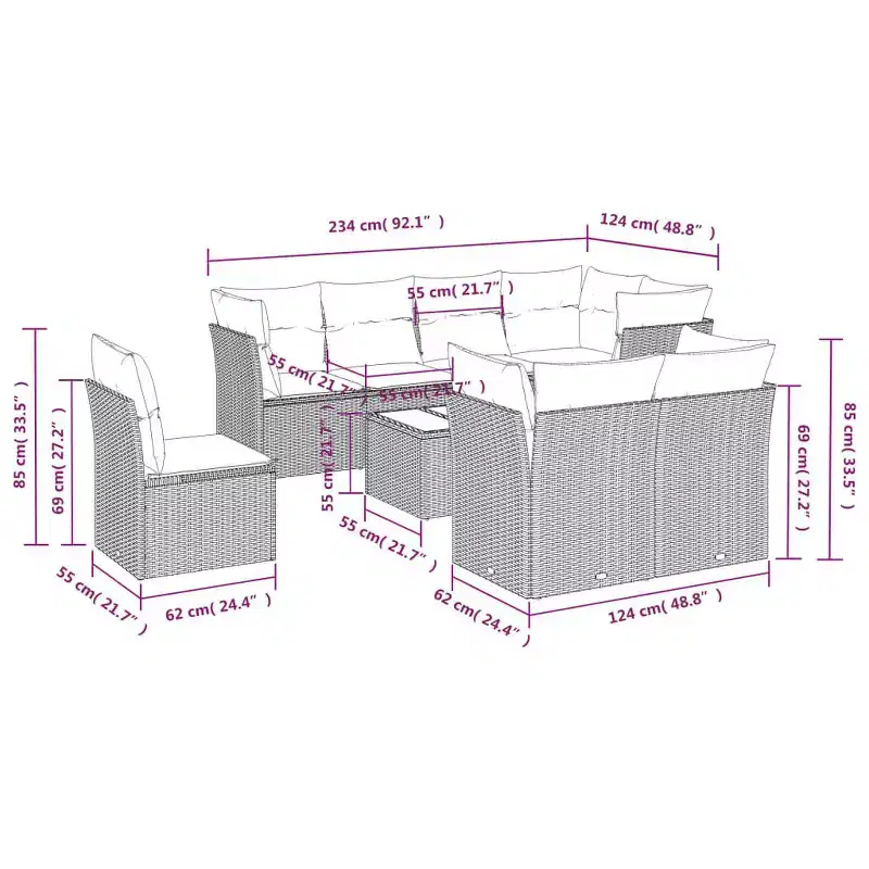 vidaXL Garden Sofa Set Rattan, Cushions