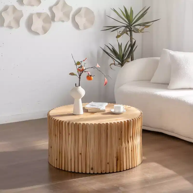 Okak Cylinder Coffee & Side Tables with Textured Barrel Design Mid-Century Modern, Industrial, Brutalist Styles 16 or 24H (Set of 1 or 2)