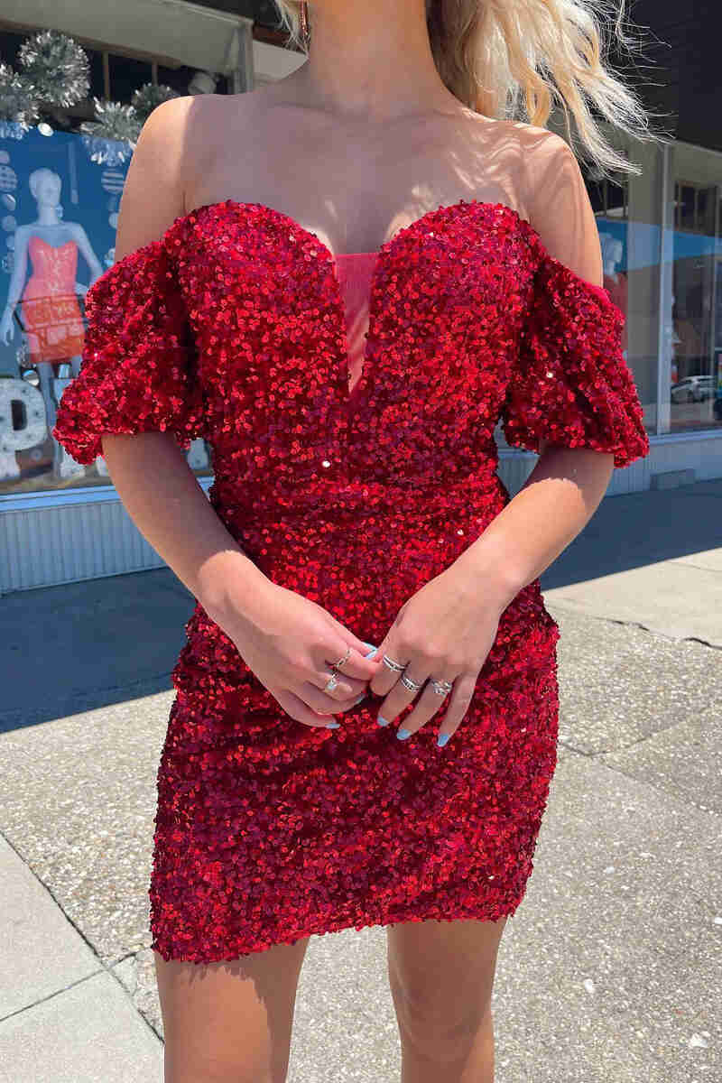 Red Bodycon Sweetheart Sequins Mini Party Dresses