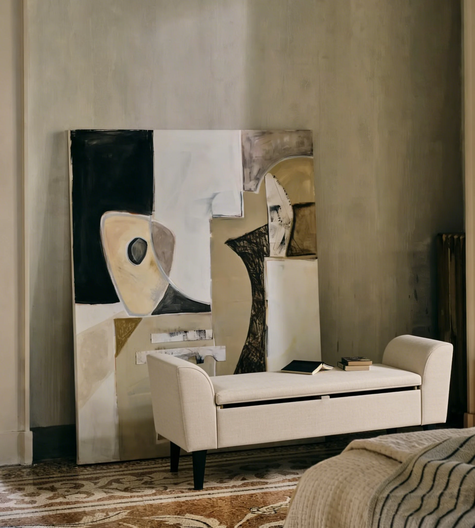 Gray Upholstered Storage Bench with Lift-Top