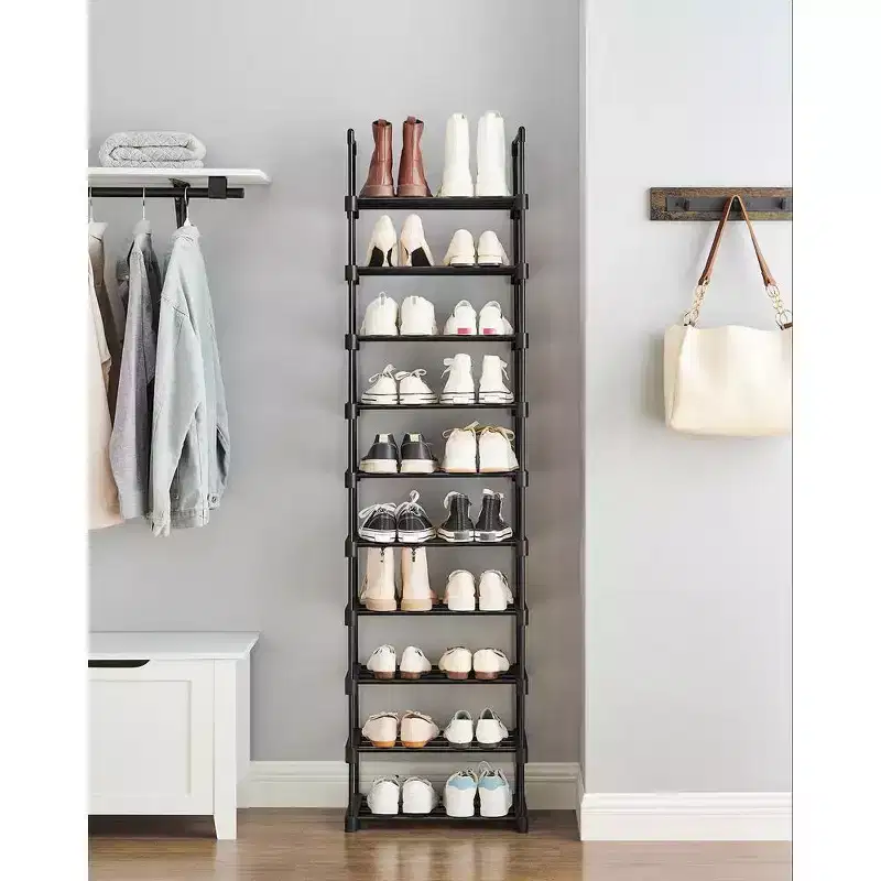 SONGMICS Shoe Rack, 10 Tier Shoe Organizer, Metal Shoe Storage Shelf for 20 Pairs of Shoes, Easy to Assemble, Entryway, Black