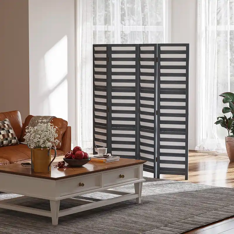 4-Panel Folding Room Divider with Louvred Privacy Screen, Freestanding Partition