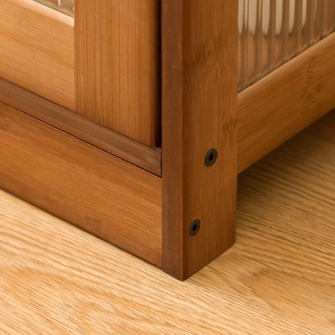 Narrow Adjustable Scandinavian Bamboo Glass Curio Cabinet