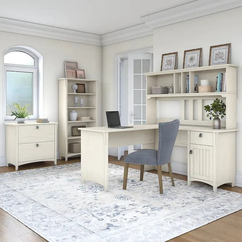 White L-Shaped Desk Office Suite, 4-Piece, 1-Person