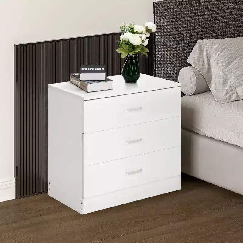 Karl Home 3-Drawer White Particle Board 25.98in. W Chest of Drawer