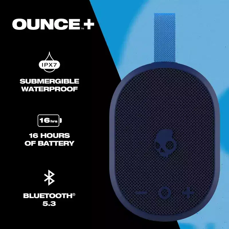 Skullcandy Ounce+ Wireless Bluetooth Speaker - IPX7 Waterproof with 16 Hour Battery, True Wireless Stereo, and Nylon Carry Strap, Navy