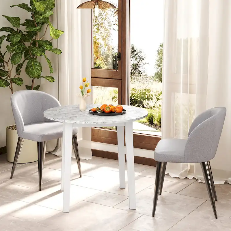 Gymax 35 Kitchen Table Round Dining Table w/ Marble-textured Veneer