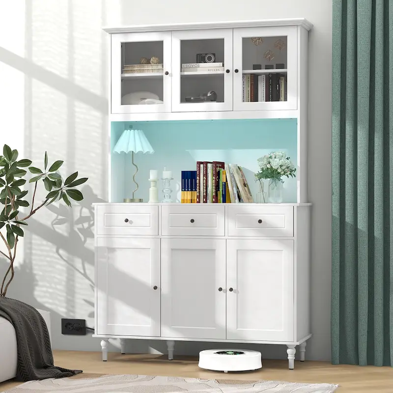 Tall Kitchen Pantry Storage Cabinet with LED Lights and