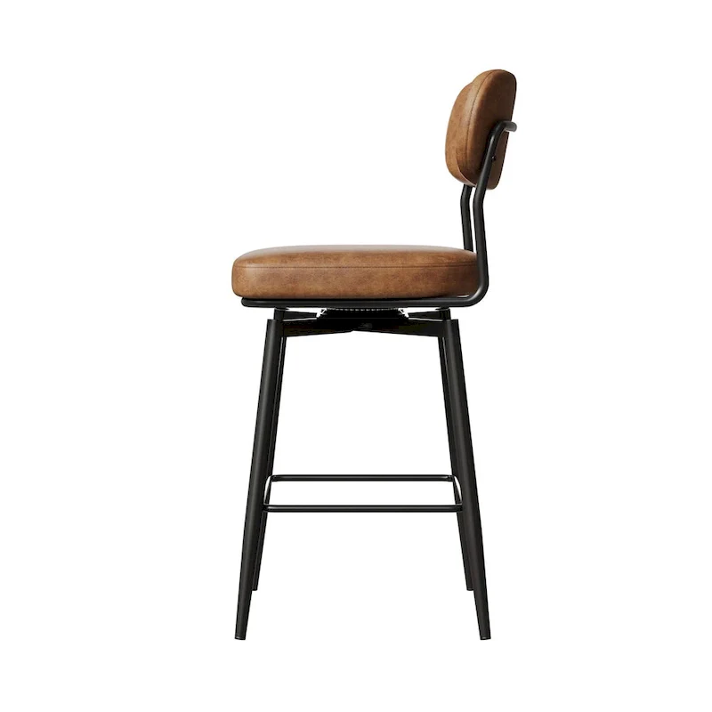360 Swivel Leather Upholstered Counter Height Bar Stool with Iron Base