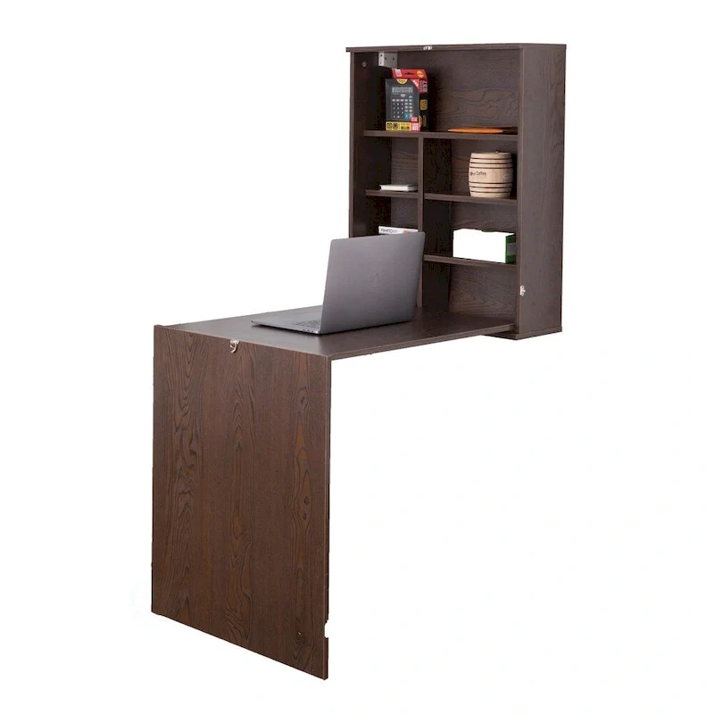 Wall-Mounted Folding Desk with Storage Shelves