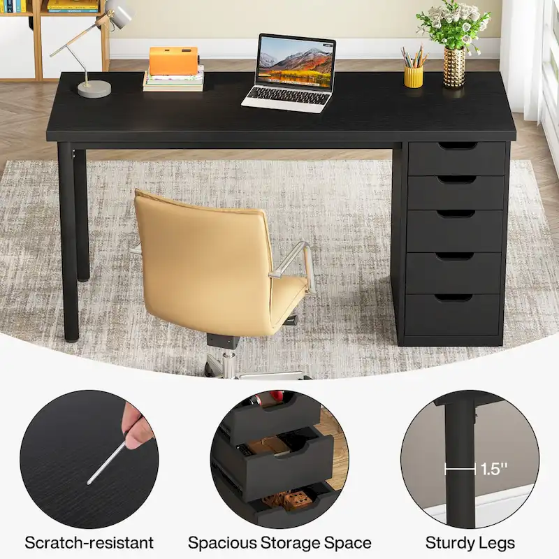 Modern Simple Computer Desk Study Writing Table with 5 Drawers