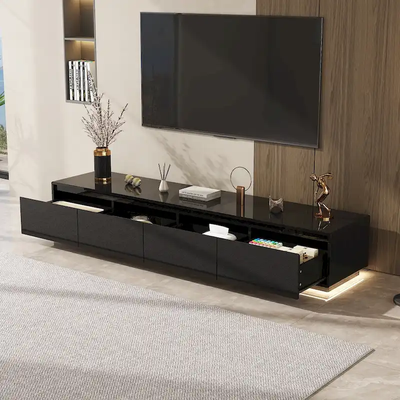 Illuminated White High Gloss Television Entertainment Center Console