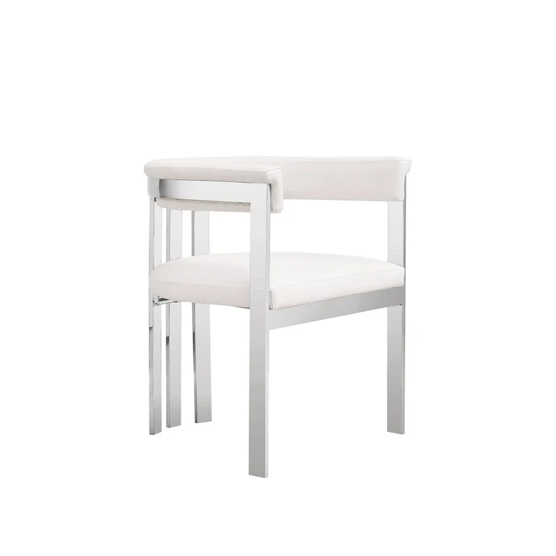 Cid Tayc 25 Inch Dining Chair, White Faux Leather, Stainless Steel Frame