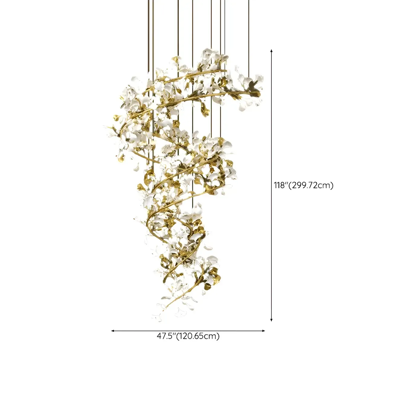 Elegant Leaf Shape Ceramics Golden Spiral Stairwell Chandelier