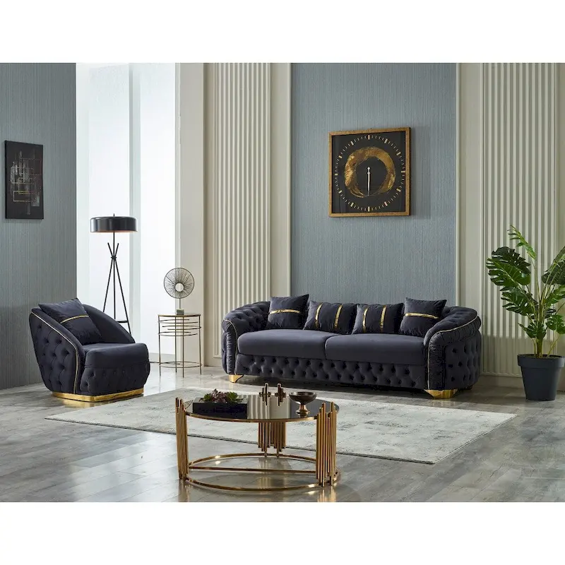 Aryanna 3-Pieces One Sofa Two Chair Living Room Set, Tufted Back