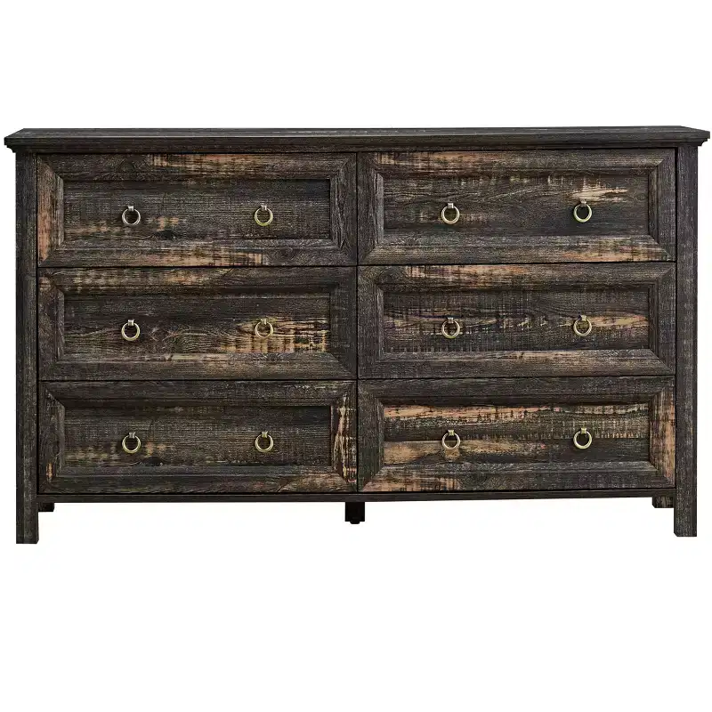 Okak Farmhouse 6/8-Drawer Dresser, Wide Storage Cabinet with Metal Handles, Wooden Dressers for Bedroom Closet, Dark Oak
