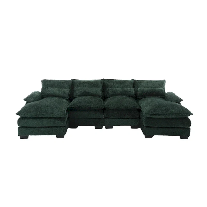 110.63 Modern U-Shaped Chenille 4 Seater Sectional Sofa with Double Cushions, 2 Chaise and High-Density Foam
