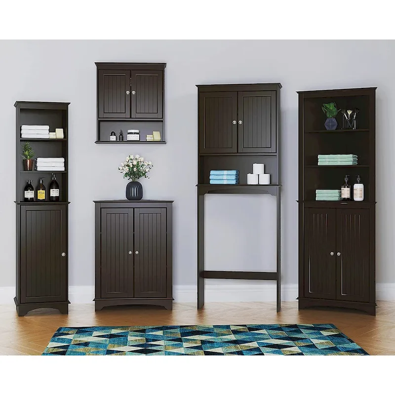 Bathroom Storage,Tall Corner Cabinet with 2 Doors and 3 Tier Shelves,White